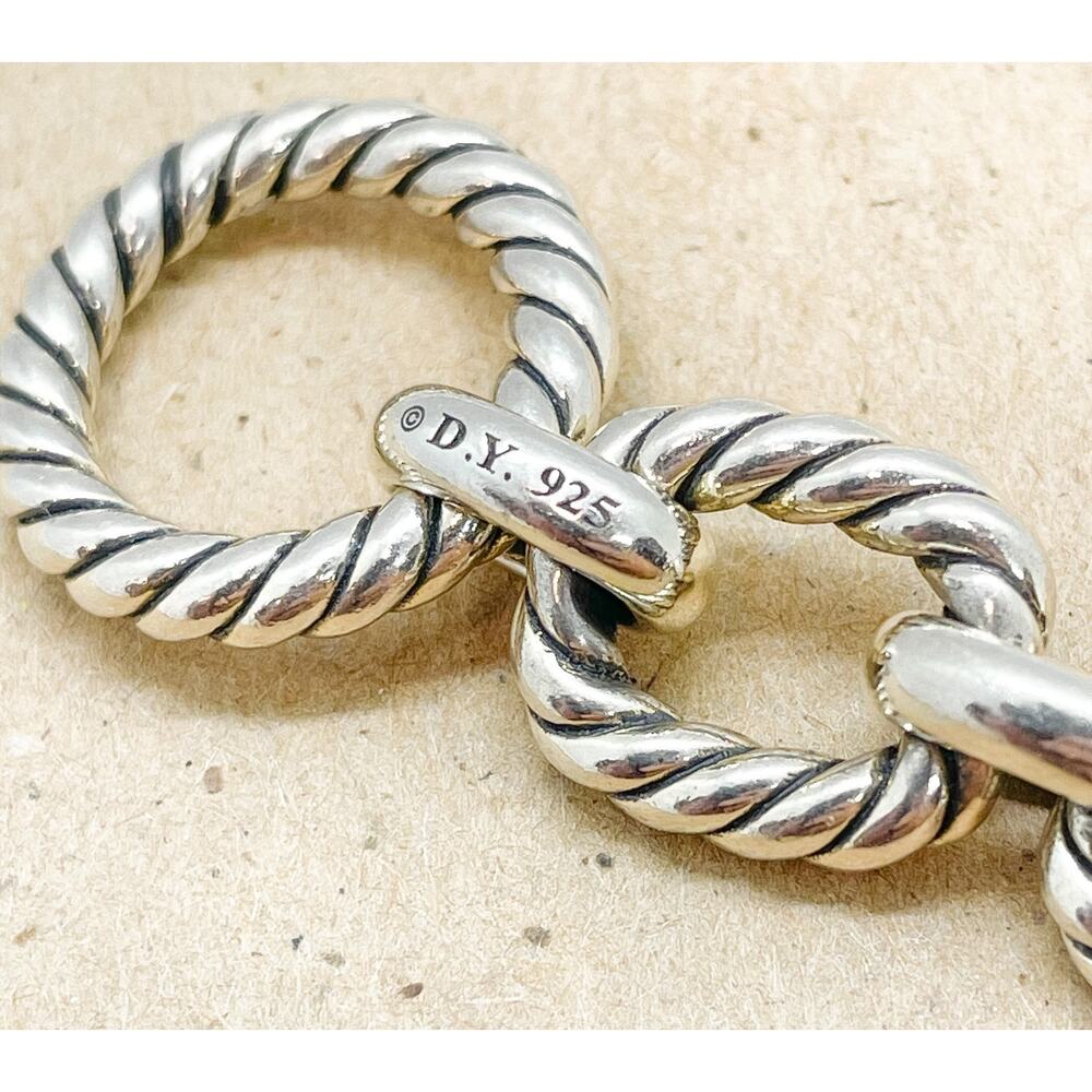 David Yurman Cushion Link Toggle Bracelet Sterling Silver Blue Sapphires 7.25" - Picture 2 of 16